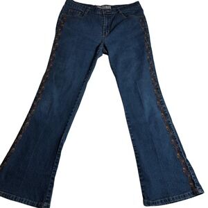 COS Jeans Flared Bootcut Blue Denim Embellished Beaded Side Detail Women's Sz 12
